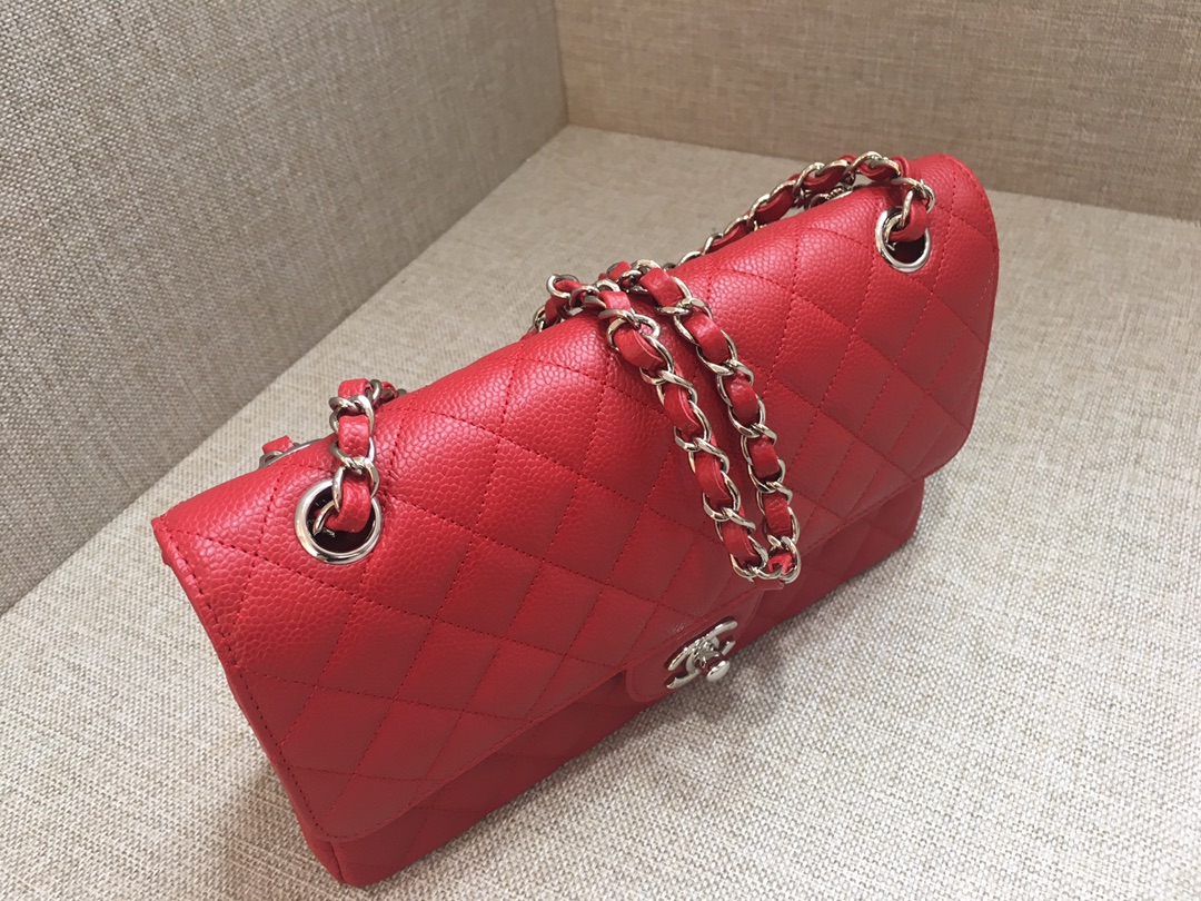 Medium Classic Flap Caviar Bag A01112 Red/Silver